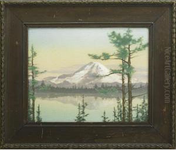 Large Scenic Vellum Plaque Depicting Mount Rainier - view 1