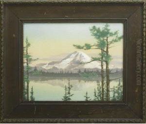 Large Scenic Vellum Plaque Depicting Mount Rainier by Sarah Sax