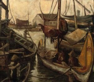 Indonesian Boats In A Harbour by Charles, Charley Sayers