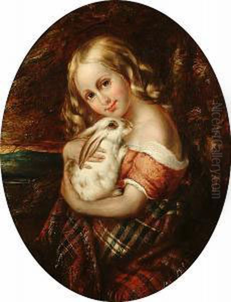 Portrait Of A Young Girl Holding A Rabbit - view 1