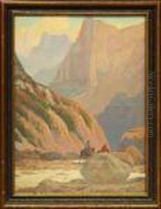 Trail Riders In A Desert Canyon by Fred Grayson Sayre