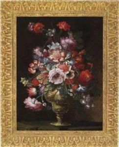 A Magnificent Still Life In A Gilded Vase by Andrea Scaccati