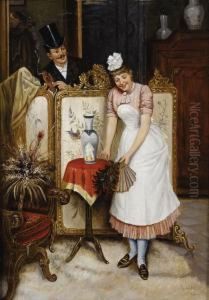 The Flirt, Interior Scene by Luigi Scaffai