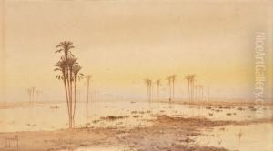 Orientalische Fluslandschaft Mit Palmen by Spyridon Scarvelli