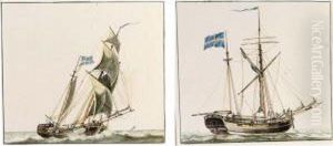 Two Studies Of Boats: A 'galjas' Sailing Before The Wind And A 'galjas' At Anchor by Wijbrand Schaap