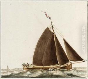 Two Studies Of Boats: A 'meppeler Praamschuit' At Anchor And A 'meppeler Praamschuit' Sailing Before The Wind by Wijbrand Schaap