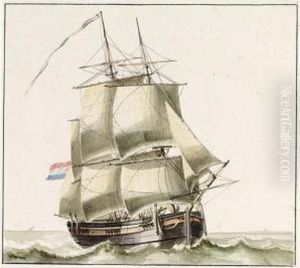 Two Studies Of A Three Mast 'pinkschip', One At Anchor And One Before The Wind
