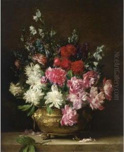 A Flower Still Life With Peonies, Bell-flowers, Aconites And Delphinium by Gabriel Schachinger