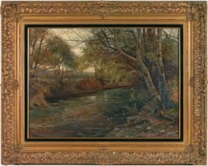 Flusslandschaft Mit Weidevieh by Therese Schachner