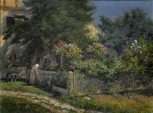 Blick Aufbluhenden Rosengarten Vor Fachwerkhausern.
