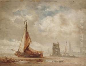 Bank With Fishing Boat At Low Sea by Hendrik Frans Schaefels