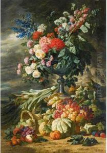 Vase De Fleurs Et Fruits D'automne by Lucas Schaefels