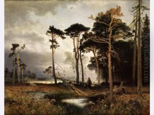 Abendstimmung Uber Dem Fohrenwald by August Schaeffer von Wienwald