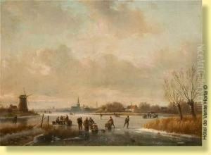 Patineurs Sur Un Bras De Mer Gele