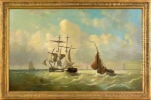 Seascape With Ships by Henri Adolphe Schaep
