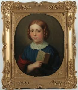 Portrait Der Tochter Des Kunstlers Mit Kleinem Buch In Der Hand by Theodore Schaepkens