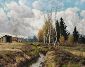 Herbstlichemoorlandschaft Mit Stadeln Am Alpenrand