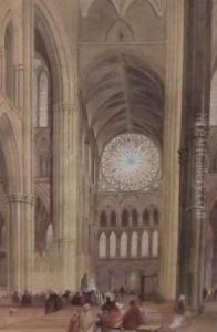 Cathedral Interior With Figures by Henri Schafer