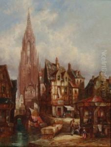 Freiburg Cathedral And Street Scene