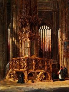Inneres Der St. Lorenz-kirche Innurnberg Mit Dem Sakramentshauschen Von Adam Kraft by Henry Thomas Schafer