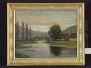 Flusslandschaft Mit Bogenbrucke Flusslandschaft Mit Bogenbrucke
