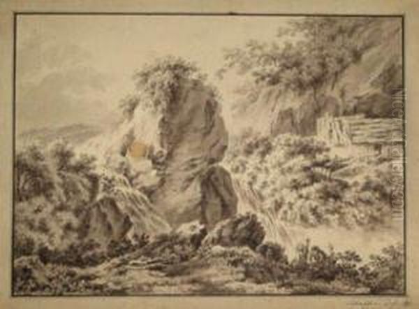 Landscape Withpeasants By A Waterfall - view 1