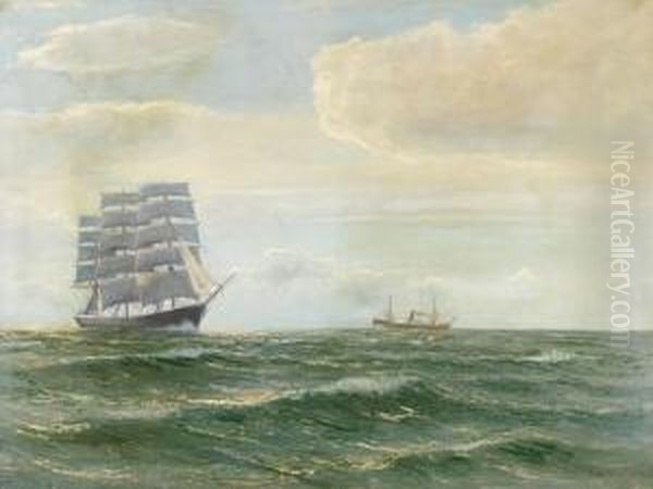 Vollschiff Und Dampfer Auf See - view 1