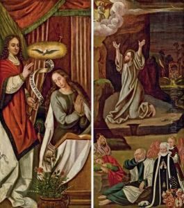Altartafel Beidseitig Bemalt: Verkundigungsszene Mit Blumenstillleben; Christus Am Olberg Mit Stifterbildnis Und Stifterwappen (siehe Detail) by Martin Schaffner