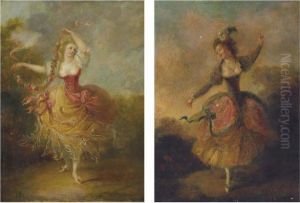 Deux Danseuses Avec Inscriptions 'mlle Duthe Par J.f. Schall' by Jean-Frederic Schall
