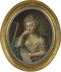 Jeune Femme Au Collier De Perles Pres D'une Harpe