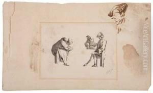 Sheet Of Studies With Men Seated At A Table