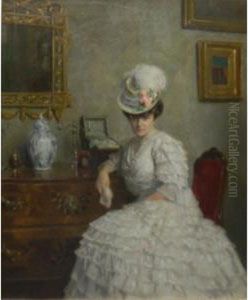 Woman In White Seated In A Salon Woman In White Seated In A Salon