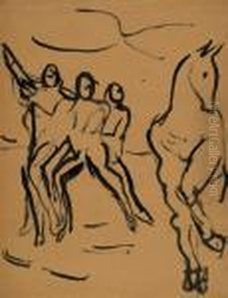 Pferd Und Drei Junge Manner - view 1