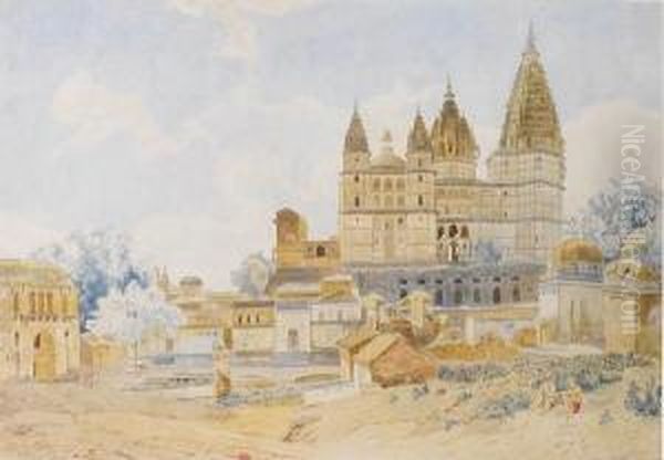 The Chaturbhuj Temple At Orchha; Washing At The Betwa River, Orchha, Madhya Pradesh, India, A Pair - view 1