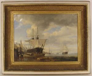 Sailing Shipsin Port by Julius Schaumburg