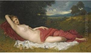 A Draped Nude In A Woodland Grove by Ferdinand Schauss
