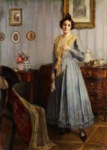 Junge Frau Im Biedermeier-interieur