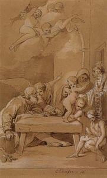 The Holy Family With The Young St. John The Baptist, Another Saint And Putti. - view 1
