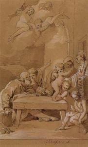 The Holy Family With The Young St. John The Baptist, Another Saint And Putti. by Johann Evangelist Scheffer Von Leonhardshoff