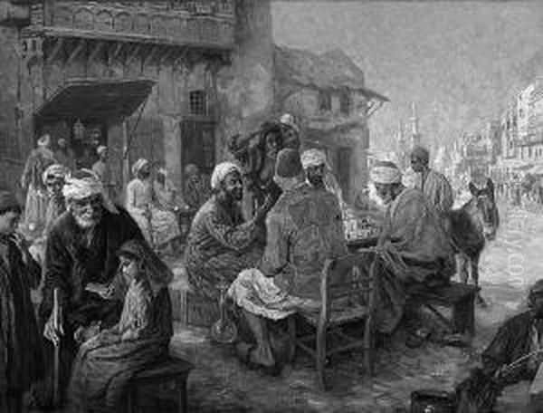 "orientalische Strasenszene". Undeutl. Sign. Ol Auf Lwd. Rest. 75 X 100 Cm. Rahmen - view 1