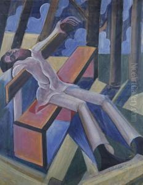 Figure Sleeping On A Bench - view 1