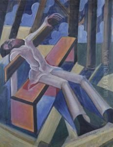 Figure Sleeping On A Bench by Hugo Scheiber