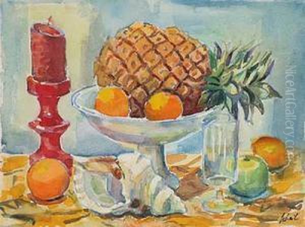 Stillleben Mit Kerzenhalter Und Tafelaufsatz Mit Fruchten - view 1