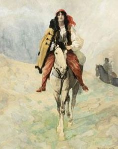Die Russische Volksheldin Nadescha Durowa Als Husarin Zu Pferde by Artus Scheiner