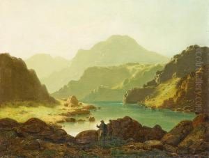 Gebirgstal Mit See Und Steilen Ufern by Ludwig Scheins