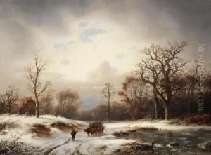 Winterlandschaft. Verschneite Waldlichtung Mit Zugefrorenem Altwasser