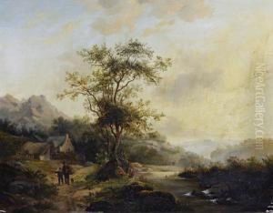 Travellers On A Country Lane by Andreas Schelfhout