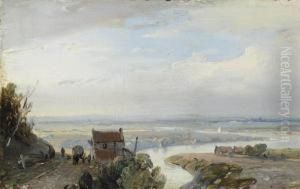 A Panoramic River Landscape In Summer by Andreas Schelfhout