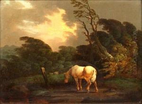 Travellers Resting With Sheep And A Grey In A Rural Landscape; And Companion - view 1