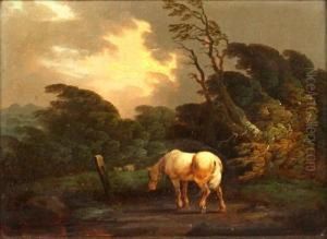 Travellers Resting With Sheep And A Grey In A Rural Landscape; And Companion